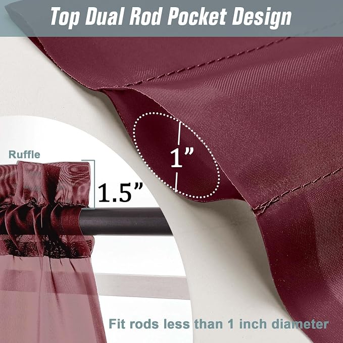 Extra Wide Sheer Curtains 90 Inches Long 2 Panels, Light Filtering Lightweight - Image 3