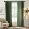 RYB HOME Forest Green 100% Blackout Linen Curtains 96 Length 52 Width, Privacy by RYBHOME