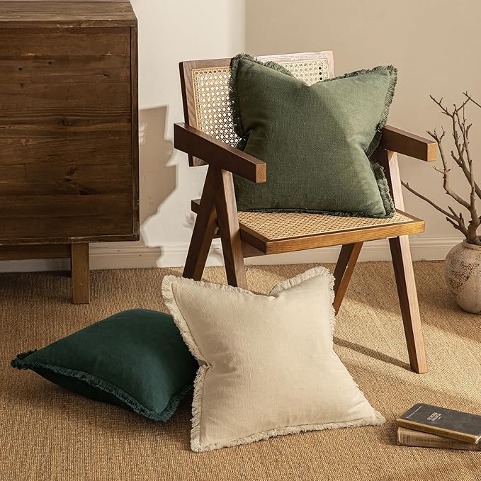 MIULEE Decorative Lumbar Throw Pillow Covers Neutral Linen Fringe Throw Pillows - Image 4