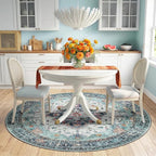 Area Rugs 6ft Washable Non-Slip, Floral Vintage Distress Print Pattern - Image 2