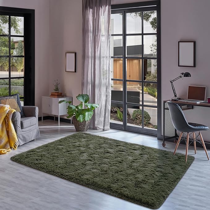 Goideal Fluffy Rug for Bedroom Living Room, 7x10 Olive Green Area Rugs - Image 4
