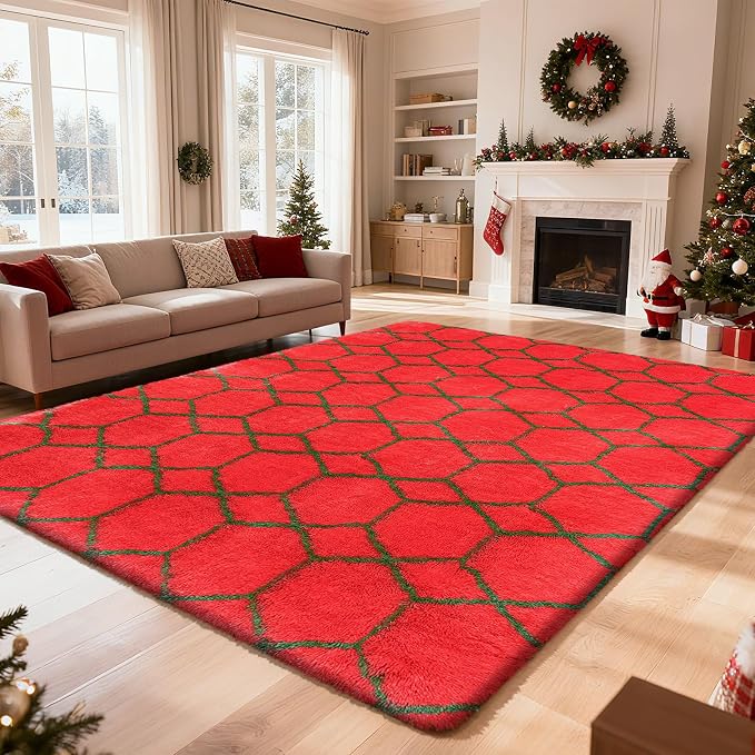 Shag Area Rug for Bedroom 4x6, Fluffy Area Rugs for Living Room, Geometric Soft by yulidayang