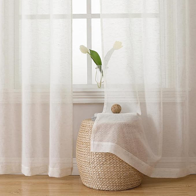 Simplebrand Natural Linen Textured Sheer Curtains 72 inches Long 2 Panels by Simplebrand