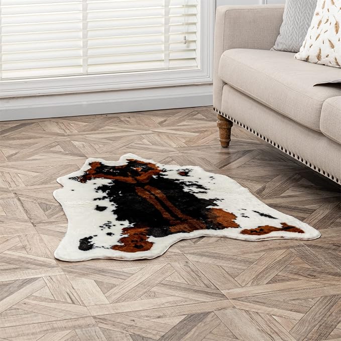Faux Cowhide Rug Cow Print Area Rug Premium Faux Animal Skin Hide Rugs Tricolor - Image 8