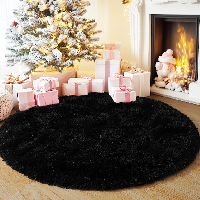 3'x3' Black Round Rug for Bedroom, Ultra Soft Fluffy Circle Rug for Kids Girls by Quntue