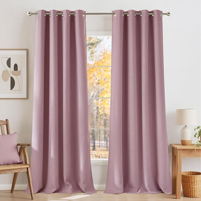 NICETOWN Faux Linen Pink Blackout Curtains 84 inches Long by NICETOWN