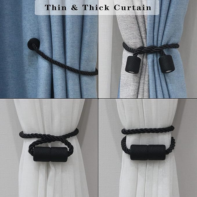2 Pack Black Strong Magnetic Curtain Tiebacks Outdoor Elegant Decorative Tie - Image 5