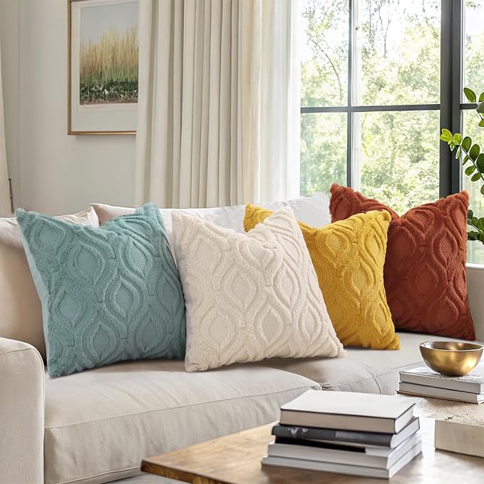 decorUhome Summer Throw Pillow Covers 16x16 Inch Set of 2, Soft Plush Faux Wool - Image 3