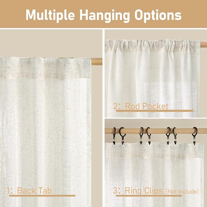 LAMIT 102 inch Semi Sheer Linen Curtains - Image 3