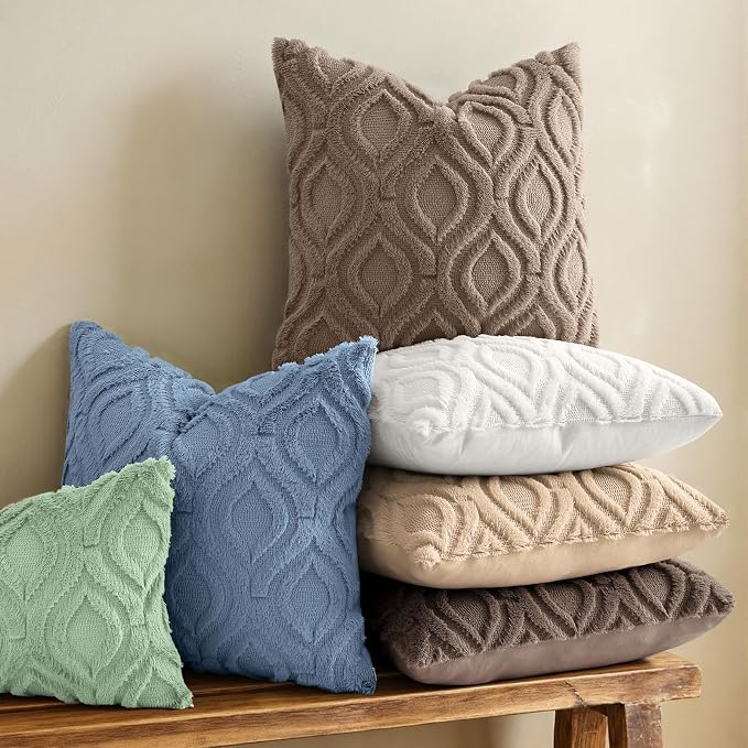 decorUhome Throw Pillow Covers 26x26 Inch Set of 2, Soft Plush Faux Wool Light - Image 2