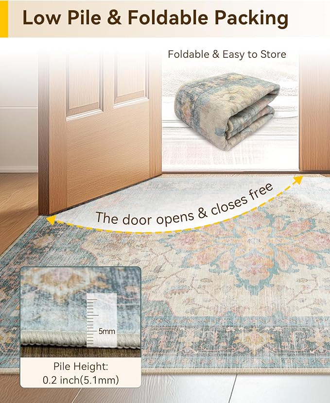 RELEANY Area Rugs Round 6ft Washable Non-Slip, Floral Vintage Distress Print - Image 3