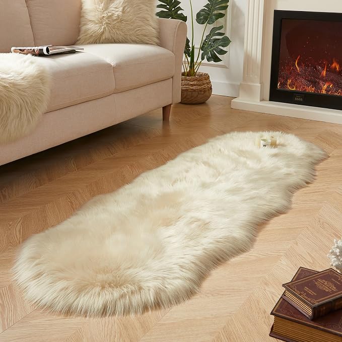 AMTOVO Faux Sheepskin Rug, 2 x 6 ft Faux Fur Rug - Image 2