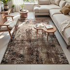 Area Rug 4x6 Brown Rug Washable Boho Rugs Non Slip Low Pile Abstract Coffee - Image 2