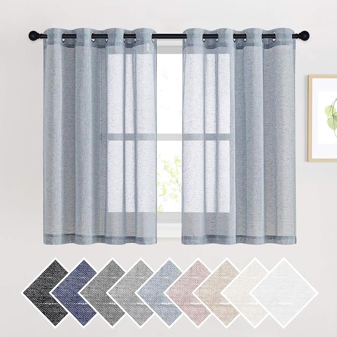 NICETOWN Linen Blend Semi Sheer Window Curtains W52 x L45, Sea Mist by NICETOWN