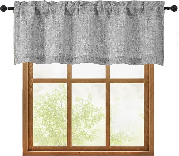 OWENIE Grey Valances for Windows 1 Pcs 18 Inch Length, Light Filtering Textured by OWENIE