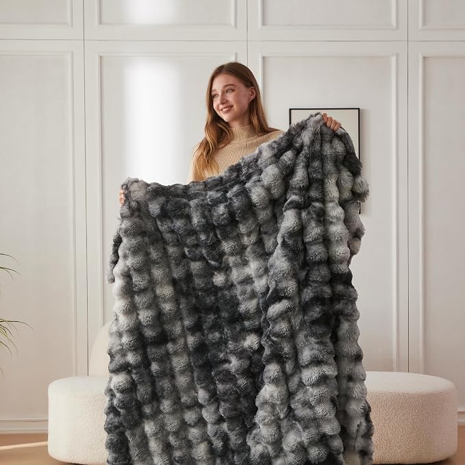COOVA Faux Fur Throw Blanket for Couch, Cozy Soft and Fuzzy Plush Rabbit Fur - Image 3