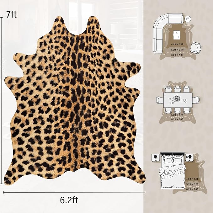 AROGAN Premium Leopard Print Rug 6.2x7 Feet, Machine Washable Faux Fur Cheetah - Image 2