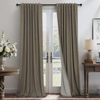 Linen Brown Curtains for Bedroom 84 Inch Long 2 Panel Burg 100% Blackout Back by Pitalk