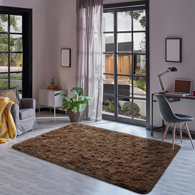 Goideal Fluffy Rug for Bedroom Living Room, 3x5 Brown Area Rugs, Faux Fur Shag - Image 4