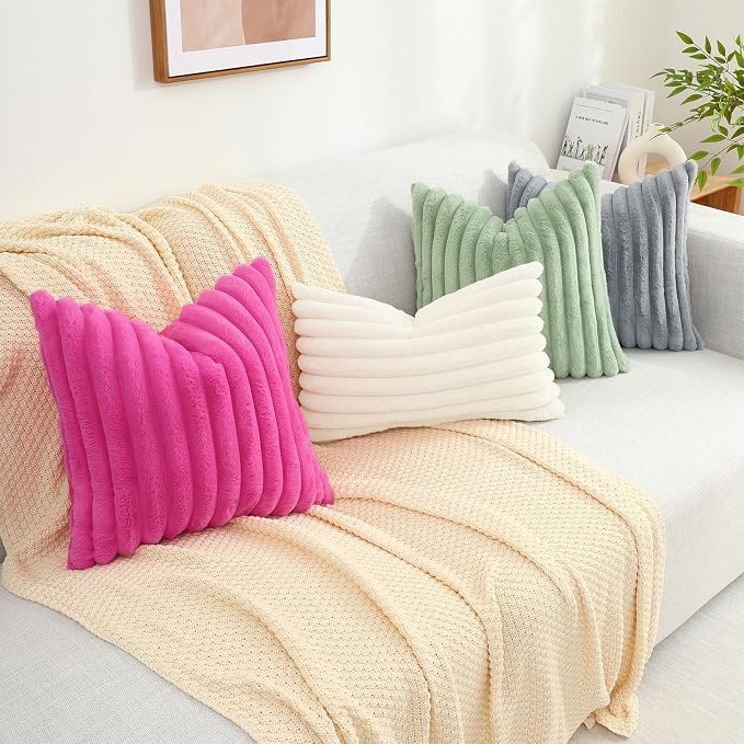 decorUhome Summer Cozy Faux Fur Throw Pillow Covers 12x20 Set of 2 Decorative - Image 8