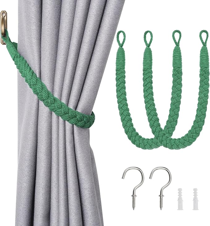 NICEEC 2 Pack Natural Cotton Rope Curtain Tiebacks Elegant Boho Style by NICEEC