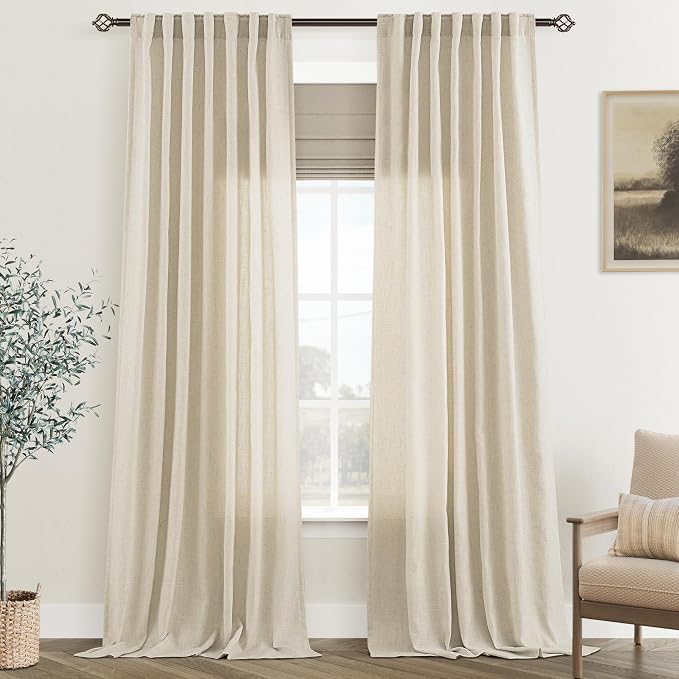 Faux Linen Beige Curtains 108 inches Long by Jolilight