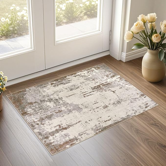 UERMEI 2x3 Entryway Area Rug: Washable Neutral Modern Abstract Small Rug by UERMEI