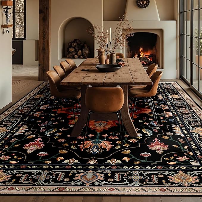 RELEANY Area Rugs 10'x12' Washable Non-Slip, Floral Vintage Distress Print - Image 3