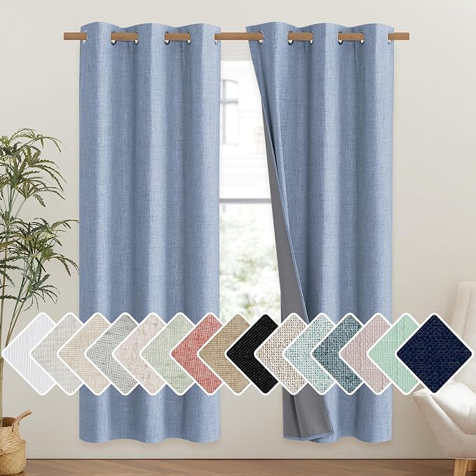 NICETOWN Stone Blue Vintage Linen 100% Blackout Curtains by NICETOWN
