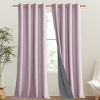 NICETOWN Pink Vintage Linen 100% Blackout Curtains - Image 2