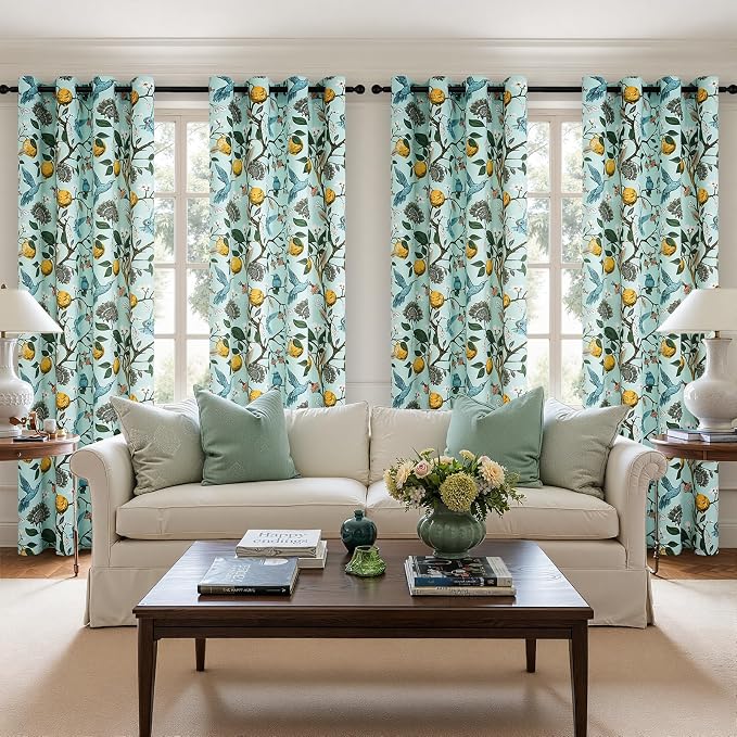 Topfinel 90 Inches Long Curtains Mint Green Whimsical Woodland Leaf Jungle - Image 3