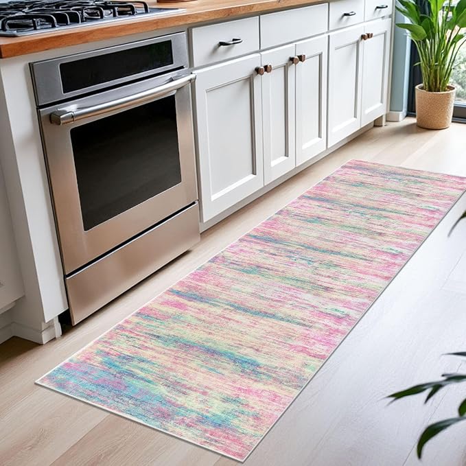 KOZYFLY Modern Abstract Runner Rug 2x6 Multi Pink Runners - Image 3
