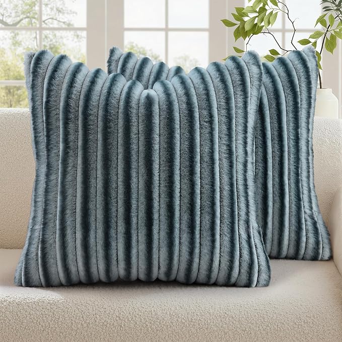 decorUhome Cozy Faux Fur Throw Pillow Covers 18x18 Set of 2 Decorative Soft by decorUhome