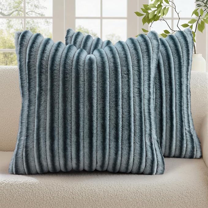 decorUhome Cozy Faux Fur Throw Pillow Covers 16x16 Set of 2 Decorative Soft by decorUhome