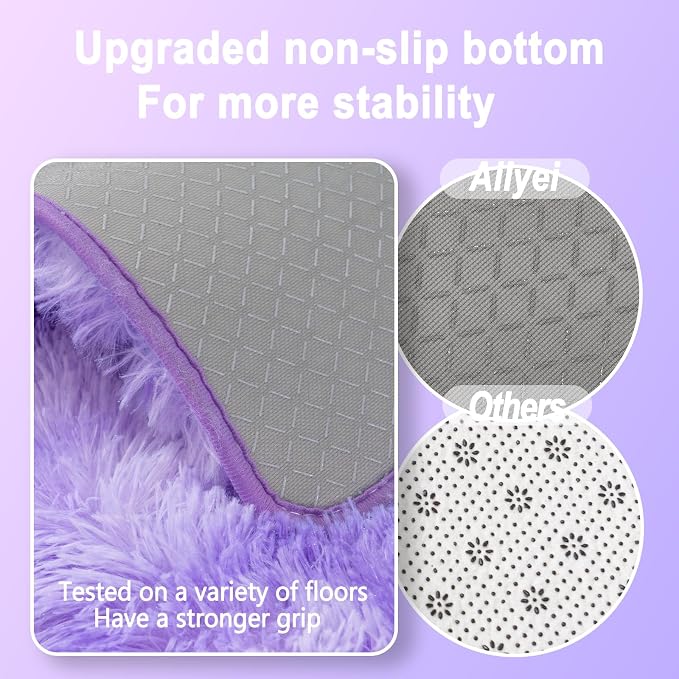 Soft Runner Rugs for Bedroom Hallways, 2x4 Tie-Dyed Purple Fluffy Shag Throw - Image 2