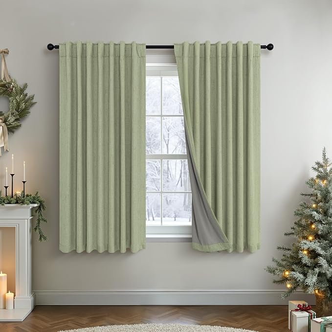 Light Sage Blackout Curtains for Bedroom Aesthetic 54 Inch Long 2 Panel Thermal by Pitalk