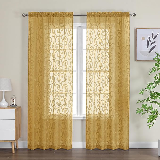 OWENIE Furman Gold Sheer Curtains 84 inches Long - Image 2