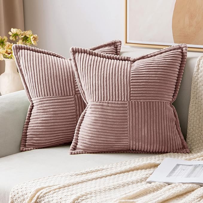 MIULEE Blush Pink Corduroy Decorative Euro Sham Pillow Covers 24x24 Inch by MIULEE