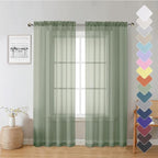 Lecloud Sage Green Sheer Curtains 72 Inches Long 2 Panels Set, Rustic Voile by Lecloud