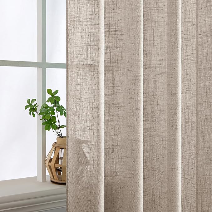 MIULEE Natural Linen Curtains 54 Inch Length 2 Panels - Image 5