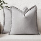 MIULEE Decorative Throw Pillow Covers Neutral Linen Fringe Throw Pillows Euro by MIULEE