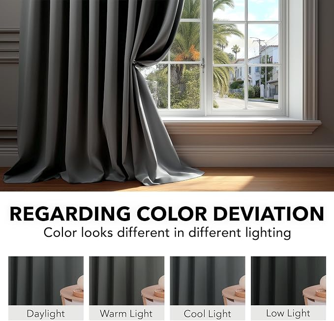 Deconovo Blackout Curtains, Thermal Insulated, W38 x L45 2 Panels, Back Tab - Image 6