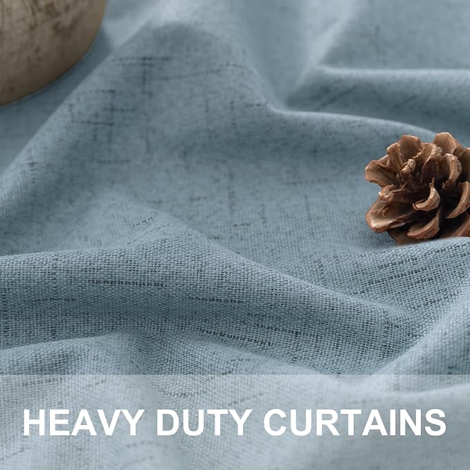 Dusty Blue Blackout Curtains for Nursery 54 Inch Length 2 Panel Chic Linen Look - Image 2