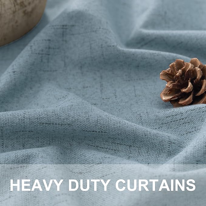 Light Blue Curtains for Bedroom 63 Inch Length 2 Panels Neutral Linen Textured - Image 3