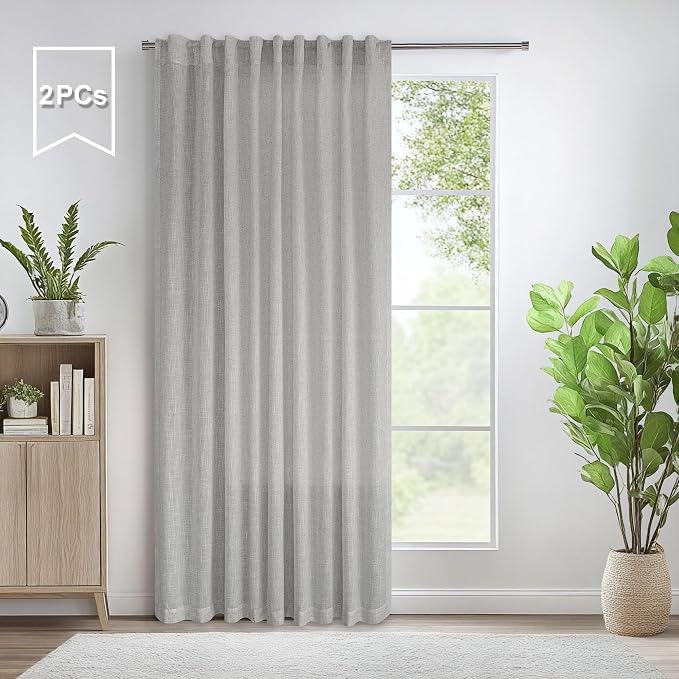 60 Inch Wide Curtains Gray for Boys Bedroom Teen Girls 90 Inches Long Linen by Pitalk