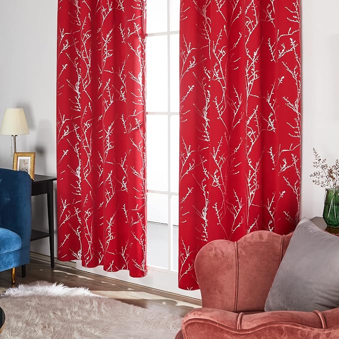 Deconovo Christmas Red Curtains, Soundproof Curtain, 52 x 63 Inch Long - Image 4