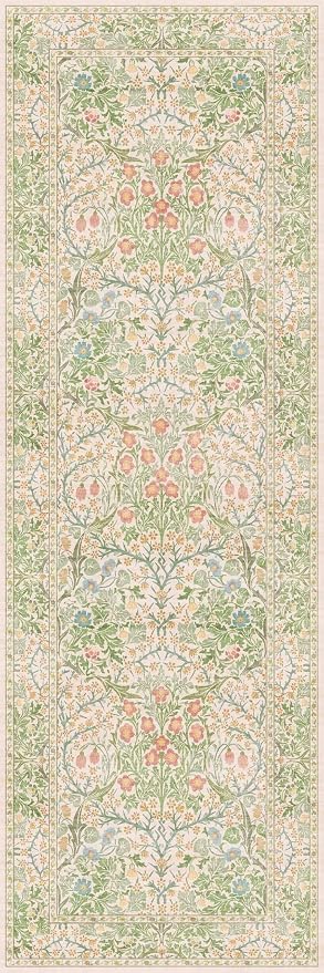 Hazo Haus Non Slip Beige Green Bathroom Runner Rug - Image 2