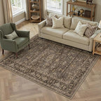 3x5 Washable Area Rug for Entryway Vintage Brown Non Slip Low Pile Carpet - Image 5