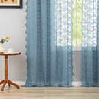 YJ YANJUN Vintage Lace Curtains 72 Inches Long 2 Panels Antique Boho Slate Blue - Image 5
