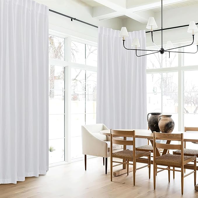 RYB HOME Living Room Curtains Linen Sheer, Light Filtering White Linen Curtains - Image 7